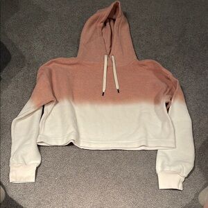 Orange and Cream Long Sleeve Cropped Hoodie Sweatshirt